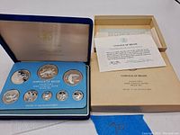 Photo of the complete minted coin set in original case along with certificate and box.