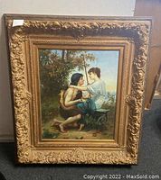 Full front view of framed oil painting