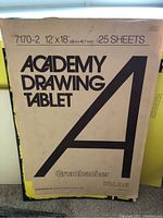 Box of Academy Drawing Tablet by Grumbacher detailing size 12x18 inches and 25 sheets