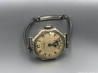 Front view of the Gruen wristwatch showing the octagonal decorative bezel and dial details