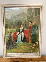 Full view of entire framed print showing all four women in outdoor garden setting with frame.