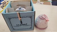 1988 Lladro porcelain Christmas ornament in original blue box with intricate embossed design and blue accents
