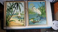 Pair of two framed paintings by G. Bell from 1955, sea and bird themes