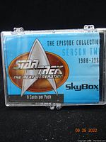 Front view of the trading card set case showing Star Trek The Next Generation Season Two, 1988-1989, 8 cards per pack by SkyBox.