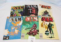 Set of six 'The 'Nam' comic books arranged in two rows on white background showing visible water damage.