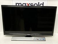 Front view of Samsung 19 inch LED Smart TV on silver stand with screen off.