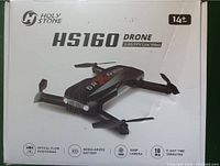 Photo of Holy Stone HS160 drone box highlighting drone image and key features