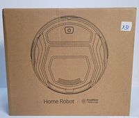 Photo of the unopened retail box for Lefant M201 robotic vacuum showing line drawing of device and branding.