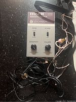 Bidsone Brainwave Monitor unit with controls, toggle switches for filter and power, knobs for sensitivity and volume, attached wires and ear clip electrodes.