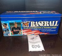Front side of the 1987 Fleer Baseball collectors tin showing player images and branding.