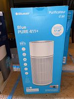 Image of Blueair Blue PURE 411+ air purifier box showing product front and branding.