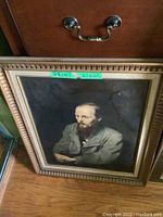 Framed print portrait of a bearded man, no glass, carved wooden frame, 21x25 inches.