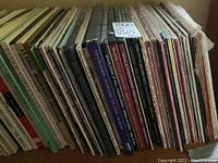 Side view of a row of classical record albums showing spines and titles.