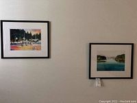 Photo showing both framed artworks hanging on a wall.