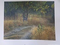 Full view of the print showing fox on path and surrounding grasses