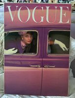 Full photo of the Vogue canvas print featuring Audrey Hepburn sitting in a purple car, showing the entire canvas and the title 'VOGUE' at the top.