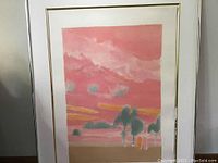 Front view of framed lithograph showing artwork