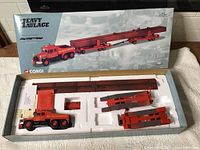 Full view of Corgi heavy haulage truck model in original box with foam insert showing truck and parts