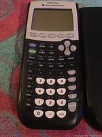 Front view of the Texas Instruments TI-84 Plus graphing calculator showing keypad and screen.