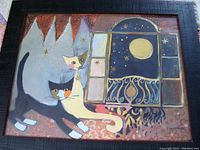 Full view of the framed cat print showing composition and signature.