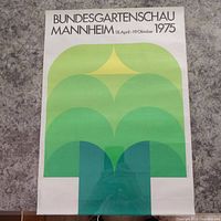 Full front view of vintage German 1975 Bundesgartenschau Mannheim poster showing design and text.