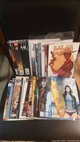Photo showing a stack of comic books including Black Jack Ketchum #1 and other first issues in protective bags.