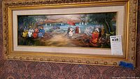 Full view of the framed oil painting showing the entire scene and frame.