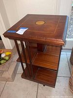 Top view showing square top surface with inlaid circular motif