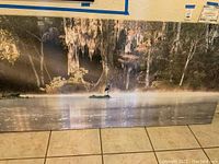 Wide view of the River Mist photographic print showing the image and overall size of 90x40 inches.