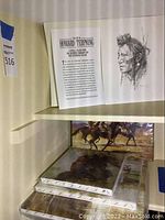 Stacked canvas prints with promotional brochure for Howard Terpning Art of series