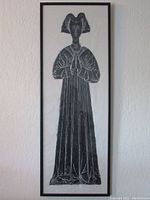 Full-length view of the framed crypt rubbing showing the entire portrait of a lady in prayer posture.