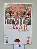 Front cover of Marvel Civil War #2 comic book, showing artwork of characters facing off.