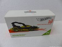 Box front showing Hot Wheels ID branding and image of Scorpedo model.