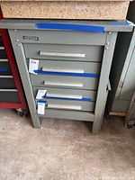 Front view of grey Kennedy metal five-drawer cabinet