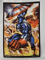 Front view of the signed original Marvel Captain America poster by Hugh Rookwood, showing full artwork and signature.