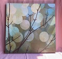 Full view of the signed print showing branches and light circles, measuring 24x24 inches.