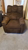 Front view of brown Lay-Z-Boy recliner chair showing cushioned back and seating area