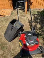 Mower angled front view with grass bag off to side