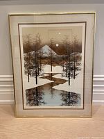 Full front view of framed silk screen print showing entire artwork and frame.