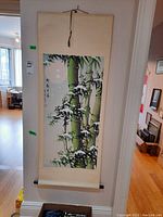 Full front view of the hanging scroll showing the bamboo painting and mounting.