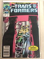 Photo of the cover of Marvel Transformers comic book issue 46 showing the title, cover art, and issue details.