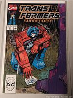 Front cover photo of Marvel Transformers comic book issue 71 featuring the character and title "Surrender".