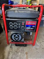 Front view showing control panel with four outlets, power switch and Troy-Bilt 5500W/6250W label