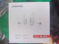 Photo of the Jinghao JH-D59 BTE hearing aids original box, showing product image and features on front.