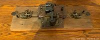 Full view of WWII Morse code signal sender showing two connected telegraph keys on wooden base.