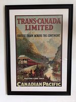 Framed print showing full artwork with train and mountainous landscape.