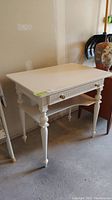 Angled front view showing overall desk design