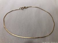 Image showing the full length of the 9 inch thin gold chain necklace bracelet laid flat with spring ring clasp.