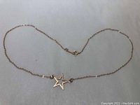 Full view of the 10k gold ladies neck chain with star pendant laid out flat.