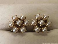 Front view of both earrings showing nine pearl cluster per earring